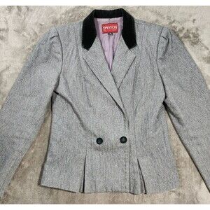 Sasson Vintage Gray Wool Blend Jacket Lined Blazer Velvet Collar Equestrian S